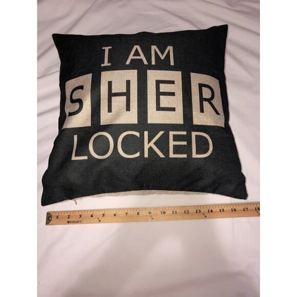 I Am Sherlocked Graphic Throw Pillow BBC Sherlock Holmes Square Feather Burlap - Picture 4 of 4